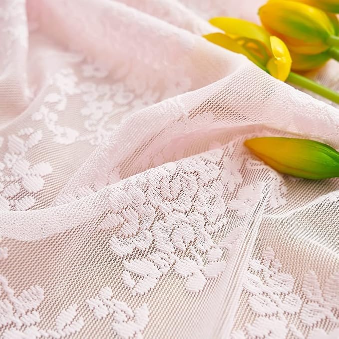 YJ YANJUN Vintage Lace Curtains Elegant Floral Pink Sheer French Door Curtains - Image 6