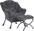 LITA Lazy Chair with Ottoman, Modern Accent Leisure Upholstered Sofa Chair, Lounge Reading Chair with Armrests and a Side Pocket for Living Room, Bedroom & Small Space, Plush Navy