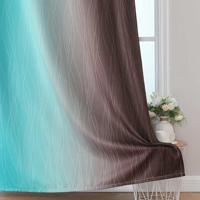 Estelar Textiler Brown and Teal Ombre Blackout Curtains 63 Inches Long - Image 6