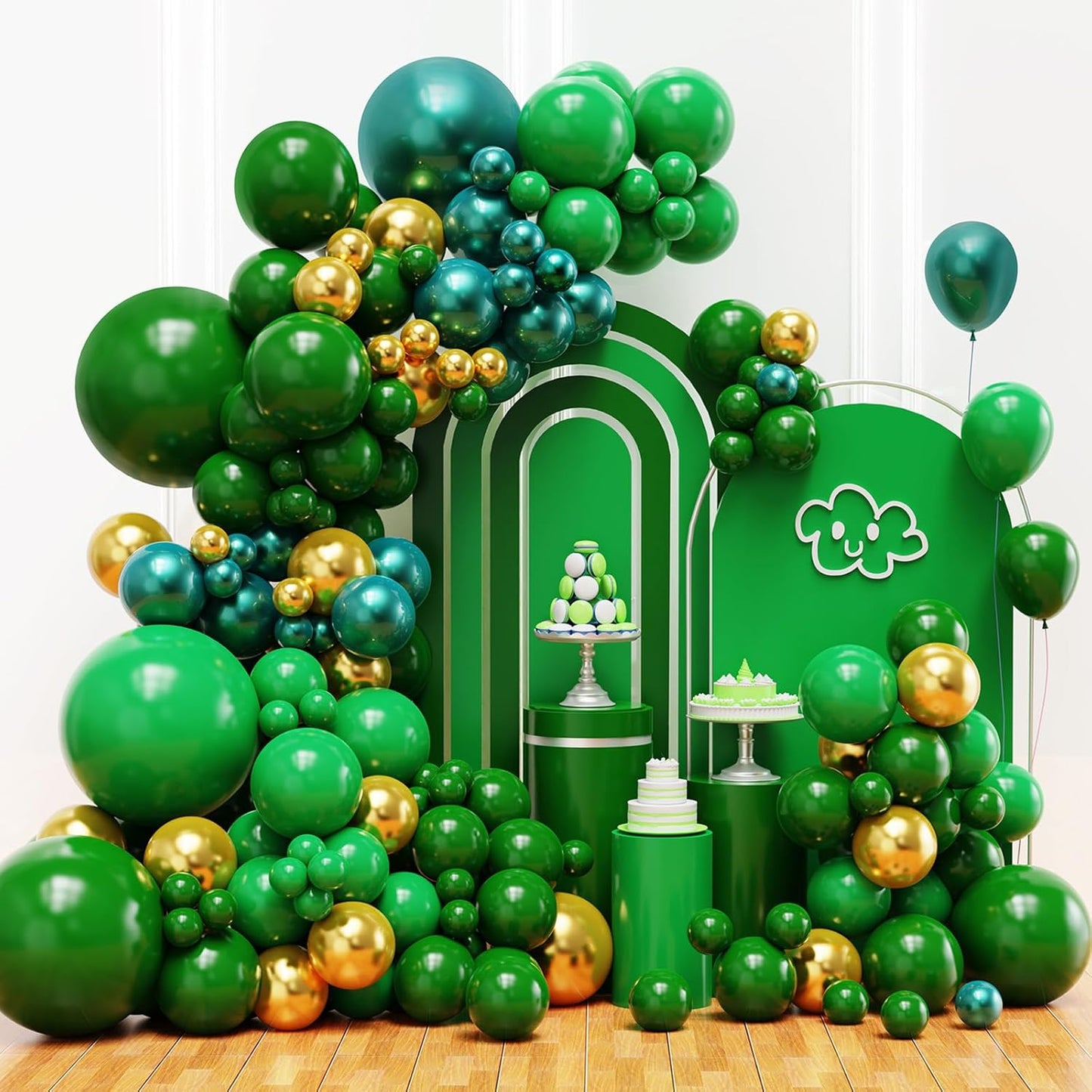 Green and Gold Balloons Garland Arch Kit, Green Balloon Arch Kit with Different Sizes for Graduation, St. Patrick's Day, Baby Shower, Birthday, Jungle Safari Party Decorations