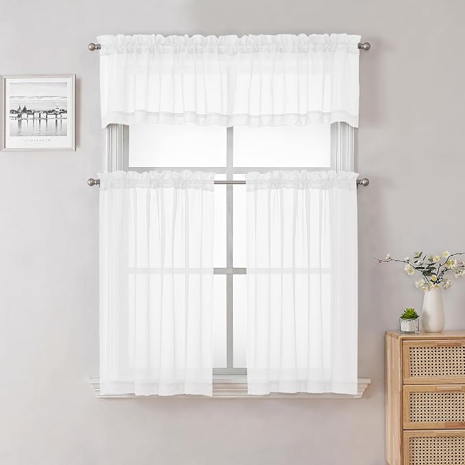 Lecloud White Sheer Curtains 36 Inch Length 2 Panels Set, Airy Breathable Voile - Image 7