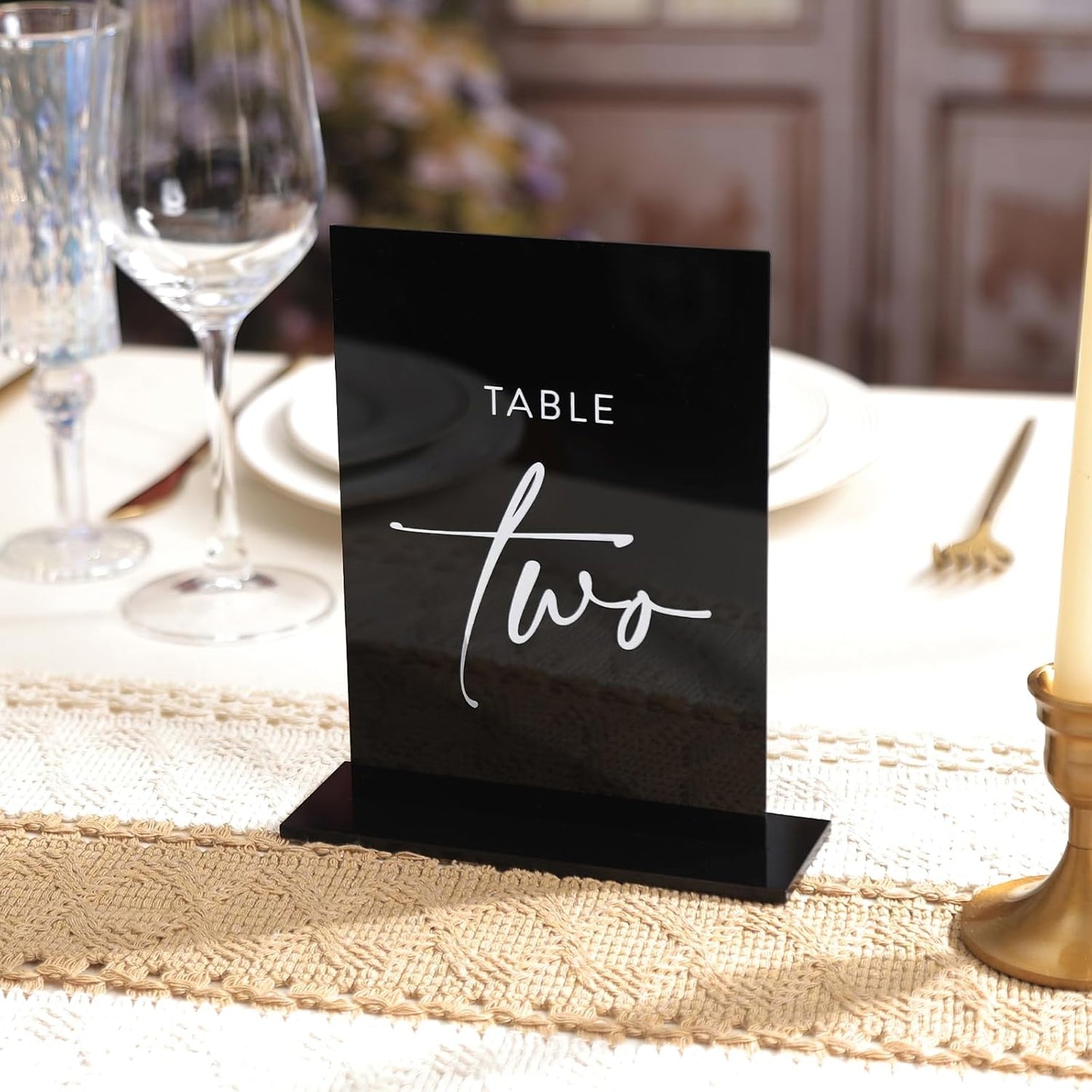 UNIQOOO Black Wedding Double Sided Table Numbers with Stands 1-20 set, 5x7'' Acrylic Signs with Holders and Printed Calligraphy, Seat Display Wedding Decor Perfect for Centerpiece, Reception