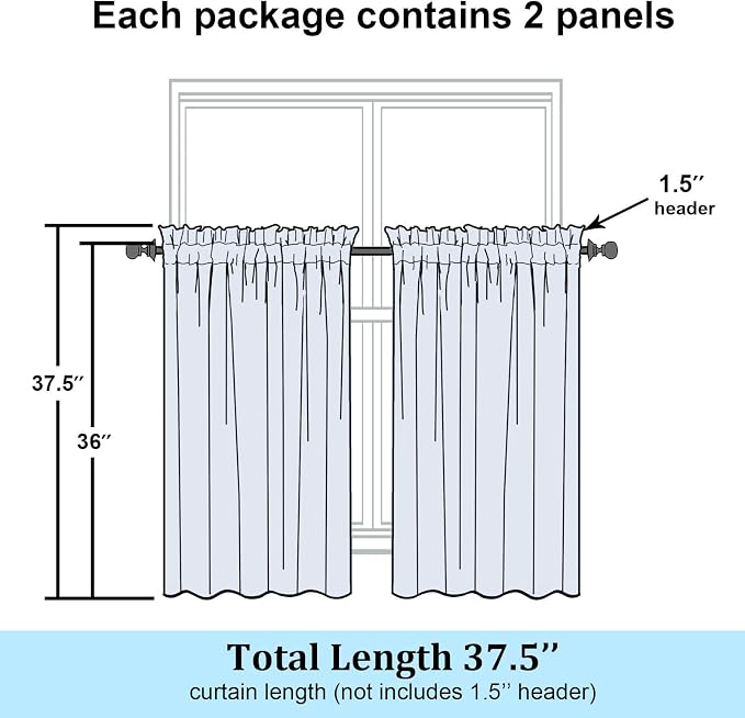 Simplebrand Grey Sheer Kitchen Curtains 36 Inch Length Tier Curtains 2 Panels - Image 7
