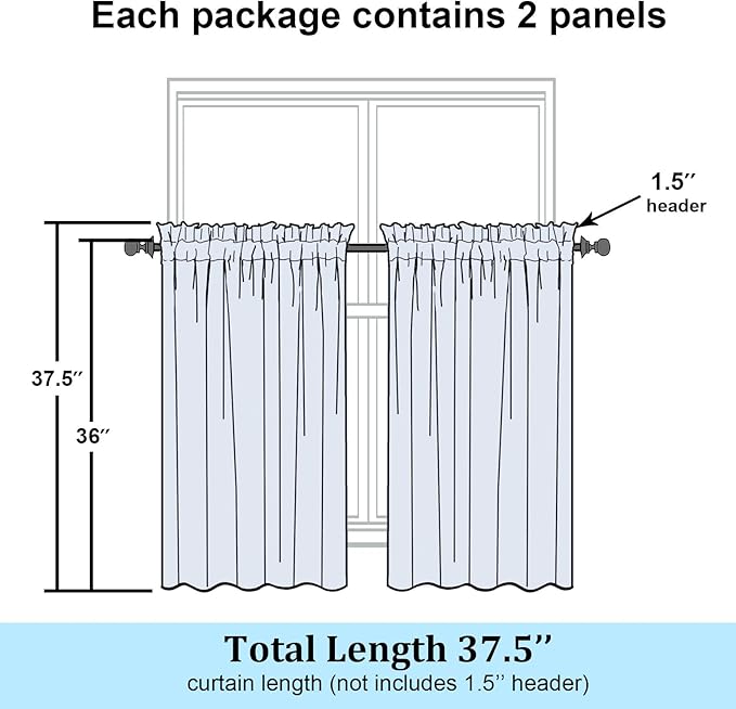 Simplebrand Gold Sheer Kitchen Curtains 36 Inch Length Tier Curtains 2 Panels - Image 7