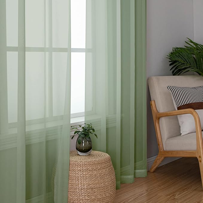 Aiyufeng Sage Green Sheer Curtains 63 inch Length 2 Panels Set - Image 8