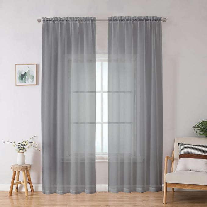 OWENIE Grey Sheer Curtains, Sheer Curtains 78 inches Long 2 Panels Set by OWENIE