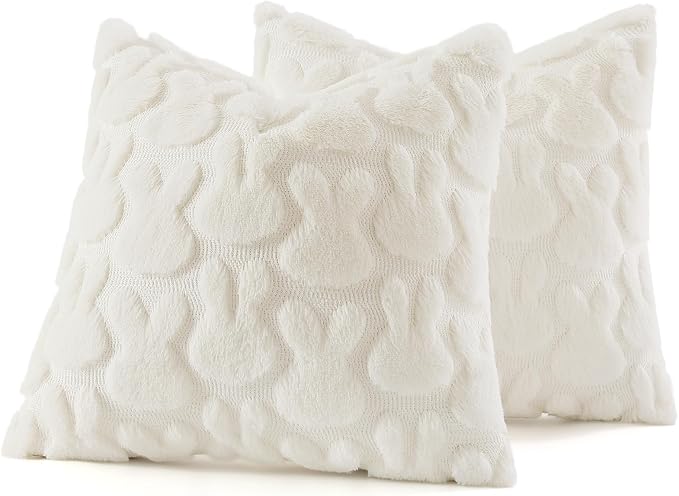 decorUhome Easter Bunny Pillow Covers 18x18 Inch Set of 2, Soft Plush Faux Wool - Image 6