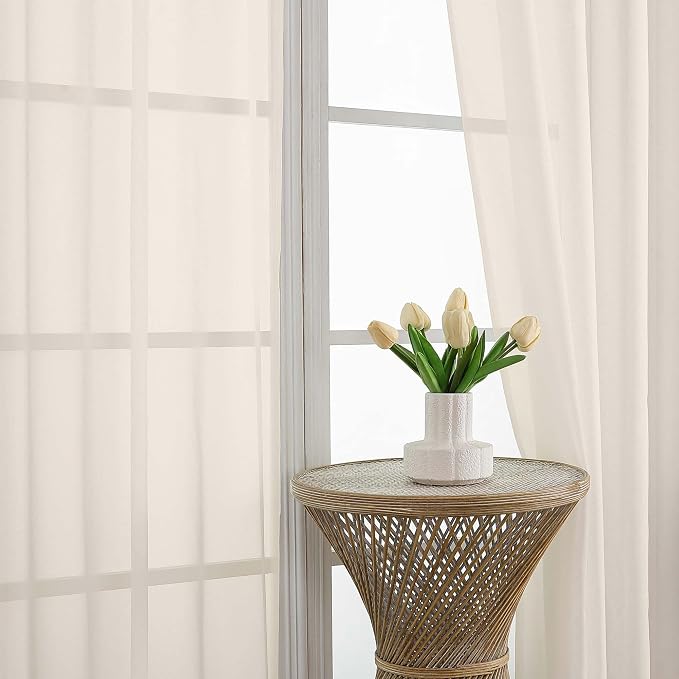 OVZME Cream Bedroom Curtains 2 Panel Sets 96 Inch Length, 59 Inch Extra Wide - Image 3