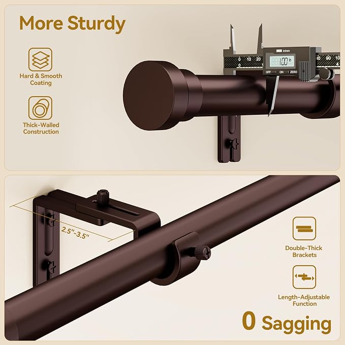 YaFex Curtain Rods 2 Pack 32-144 Inch, Heavy Duty 1 Inch Curtain Rod, Bronze - Image 4