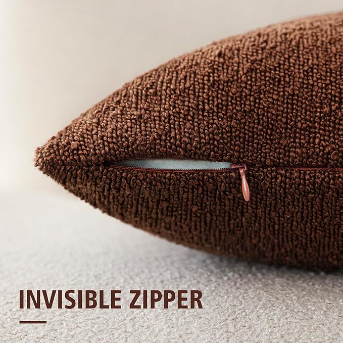 Foindtower Pack of 2, Decorative Textured Boucle Throw Pillow Covers Modern Accent Solid Pillow Cases Cozy Soft Couch Cushion Case for Chair Sofa Bedroom Living Room Home Decor 22x22 Inch Red Taupe