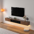 High Gloss Floating TV Stand,94'' Wall Mounted TV Console,Under TV Floating Shelf,Floating TV Cabinet with 3 Doors for Bedroom Living Room(Walnut)