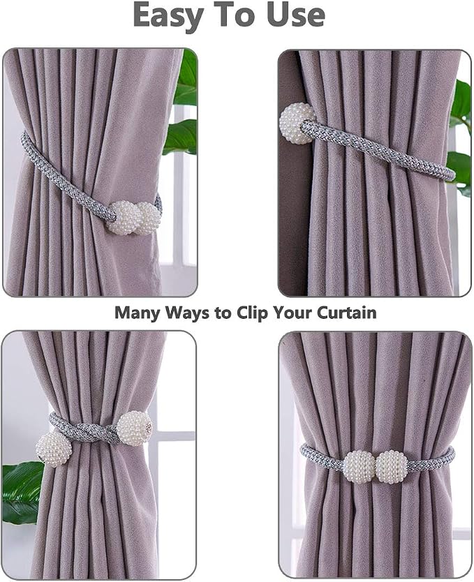 Melaluxe 4 Pack Magnetic Curtain Tiebacks, Decorative Curtain Holdbacks - Image 2