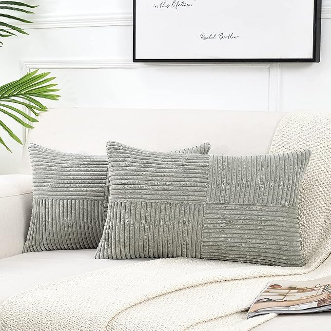 Fancy Homi 2 Packs Grey Long Lumbar Decorative Throw Pillow Covers 12x24 Inch by Fancy+Homi