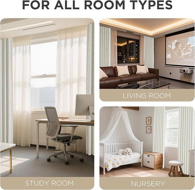 Joydeco 100% Blackout Curtains for Bedroom - Natural Linen Curtains 52" W x 84" L Long, Thermal Insulated 2 Panels Light Beige. Room Darkening Light Blocking Drapes for Living Room