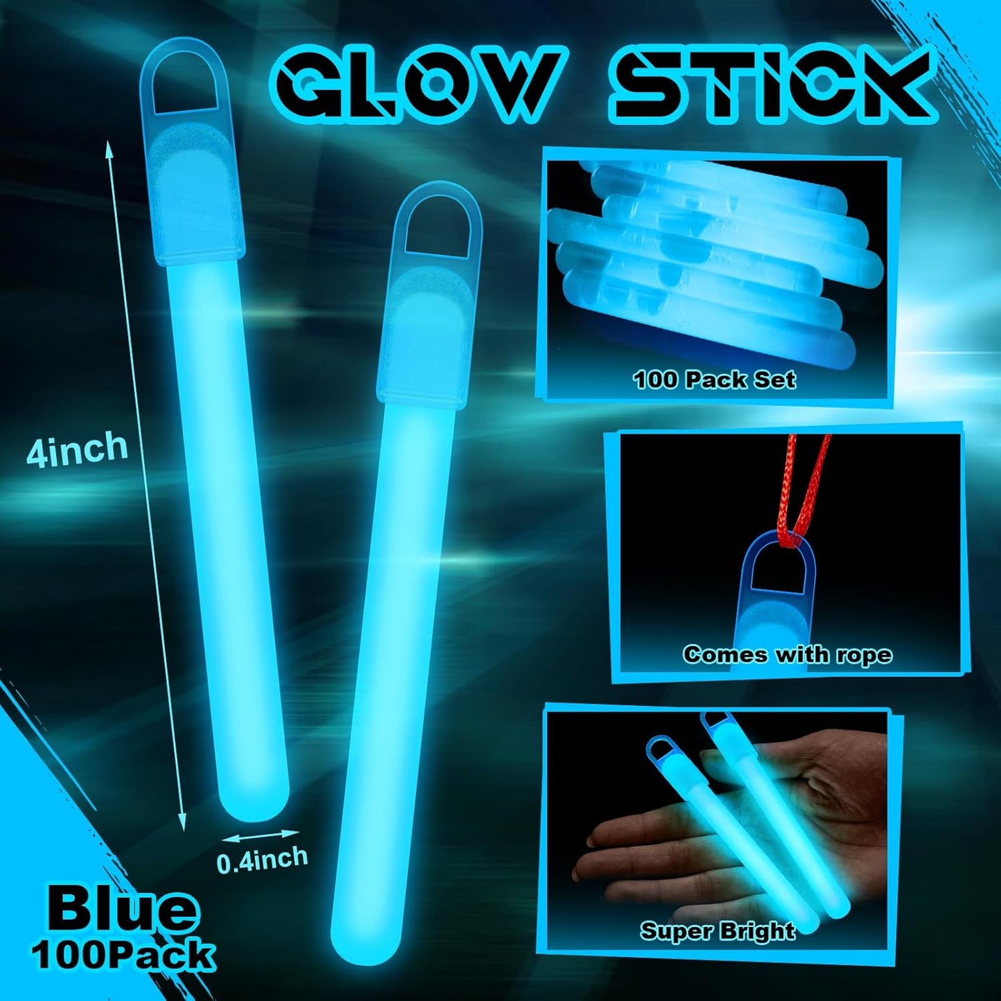 Lewtemi 4" or 6" 100 Pack Bright Glow Sticks Bulk, Glow in The Dark Party Supplies Birthday and Holidays Party Favors