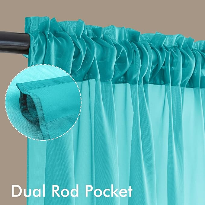 MIULEE Turquoise Sheer Curtains 63 Inches Long, 4 Panels Set, Light Filtering - Image 3