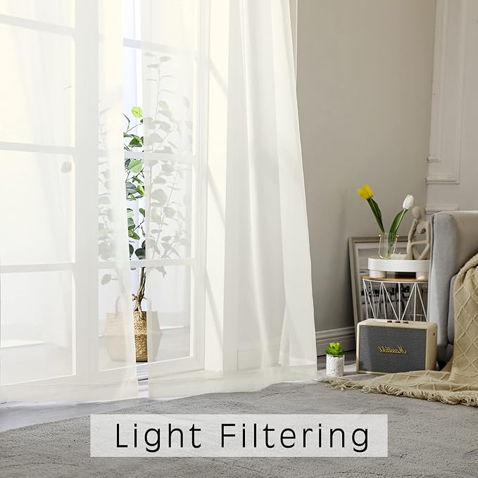OWENIE Sheer Curtains Ivory 144 inch Extra Long, Elegant and Airy Drapes - Image 2