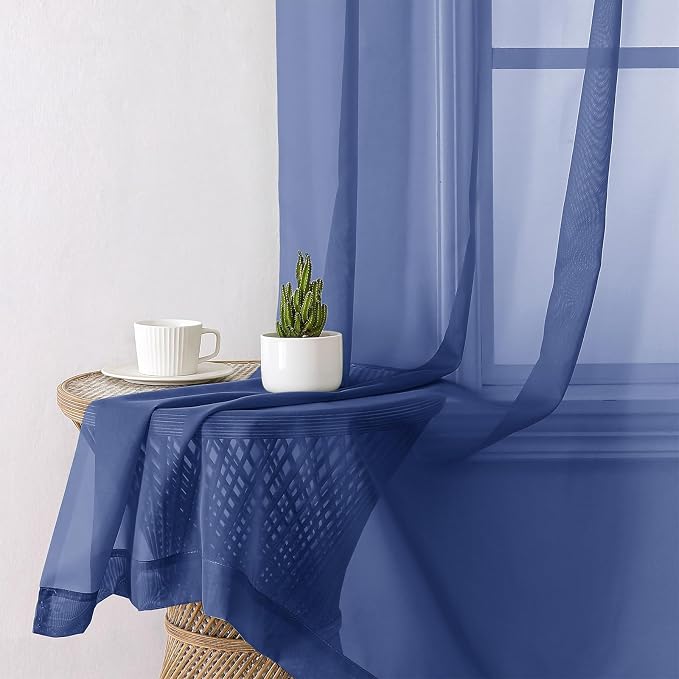 Lecloud Royal Blue Sheer Curtains 90 Inches Long 2 Panels, Living Room Curtains - Image 9