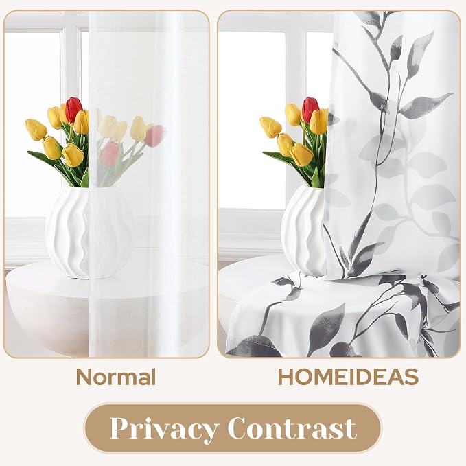 HOMEIDEAS Non-See-Through Light Grey and White Privacy Sheer Curtains 52 X 63 - Image 3