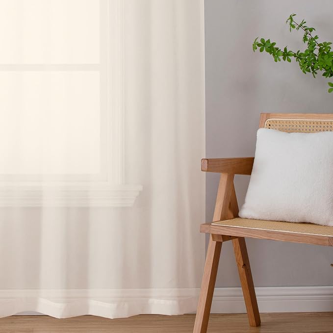 Aiyufeng Cream Sheer Curtains 45 Inch Length 2 Panels Set - Image 4