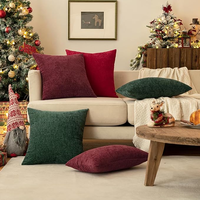 MIULEE Pack of 2 Red Couch Throw Pillow Covers 12x20 Inch Soft Chenille Lumbar - Image 6
