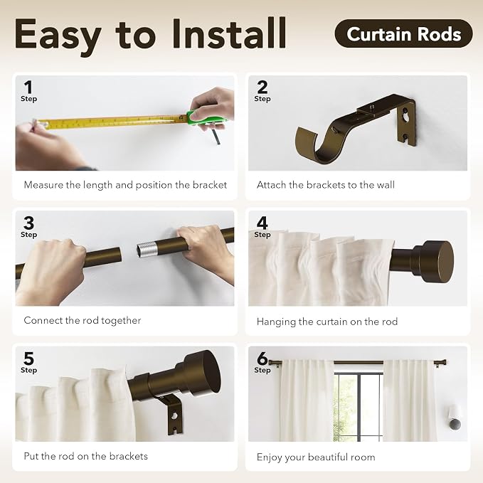 IFELS Heavy Duty Curtain Rods for Windows 66 to 120 Inch, 1 Inch Bronze Window - Image 8