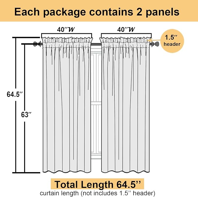 Lecloud Light Filtering Lavender Sheer Curtains 63 Inch Length 2 Panels - Image 6