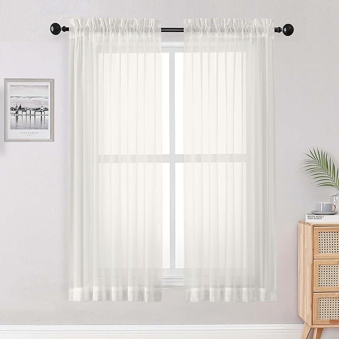 OWENIE Sheer Ivory Curtains, Sheer Curtains 63 inch Length 2 Panels Set by OWENIE