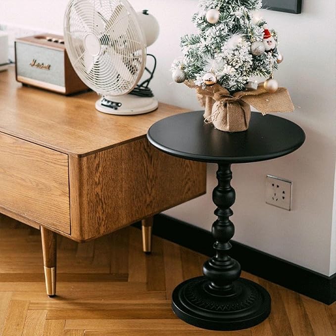 Chic Vintage Round Side Table with Elegant Roman Columns - Sturdy Metal Construction, Perfect for Coffee, End, Tea, or Leisure Use in Living Room or Bedroom Decor (Black Small 1 Pack)