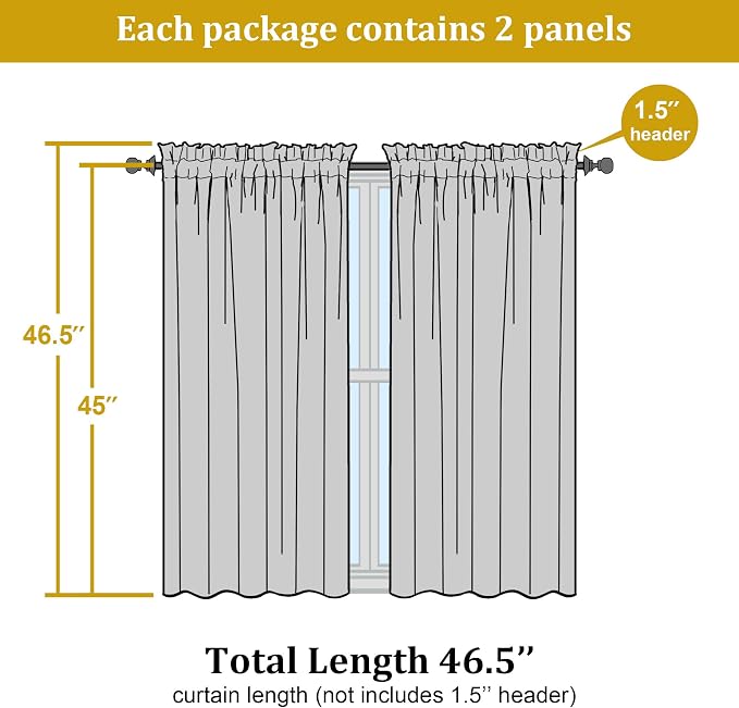 OWENIE White Sheer Curtains, 45 inches Long, 2 Panels, Rod Pocket, Light - Image 4