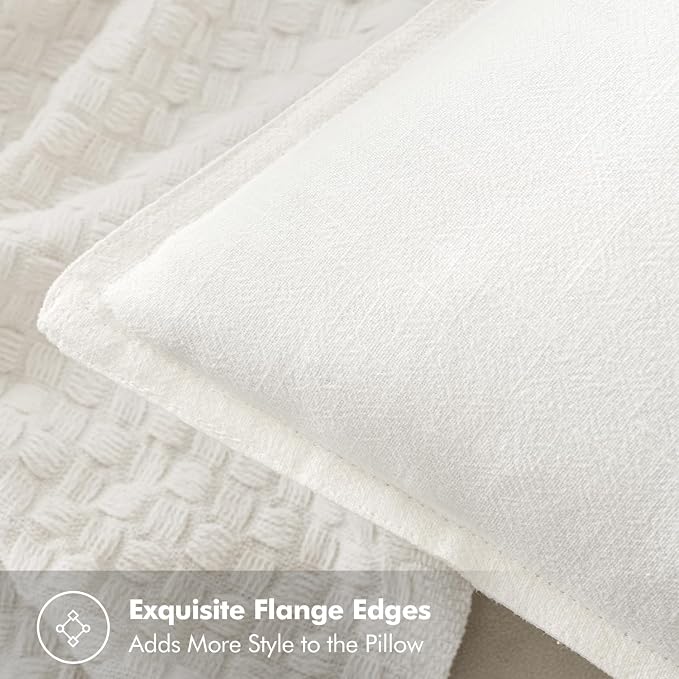 MIULEE Decorative Linen Euro Sham Pillow Covers 22x22 Inch Cream White Boho - Image 2