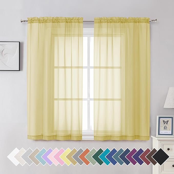 Aiyufeng Yellow Sheer Curtains 54 Inch Length 2 Panels Set, Light Filtering by Aiyufeng