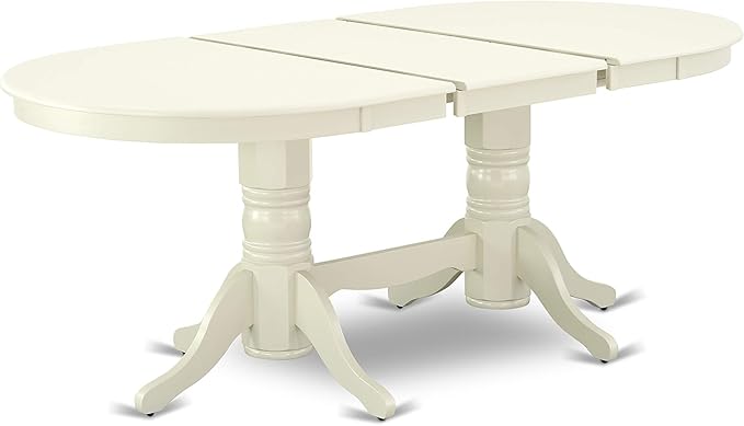 East West Furniture VAAD7-LWH-LC 7 Piece Dinette Set Consist of an Oval Dining Room Table with Butterfly Leaf and 6 Faux Leather Upholstered Dining Chairs, 40x76 Inch, Linen White