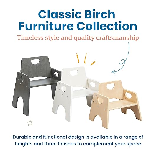 ECR4Kids Stackable Wooden Toddler Chair, 8in, Kids Furniture, Grey Wash, 2-Pack