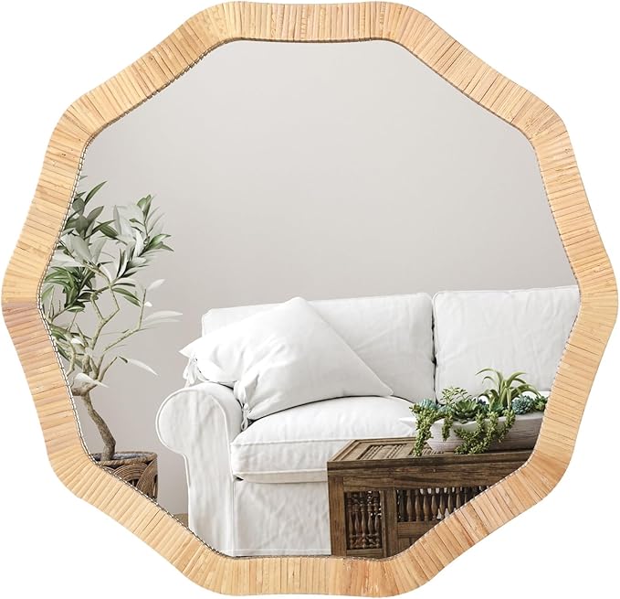 ULIKE Rattan Mirror for Wall, Bathroom 30 Inch Rustic Farmhouse Wall Decor with Handmade Wicker Frame, Boho Woven Mirror for Nursery Bedroom Living Room Entryway