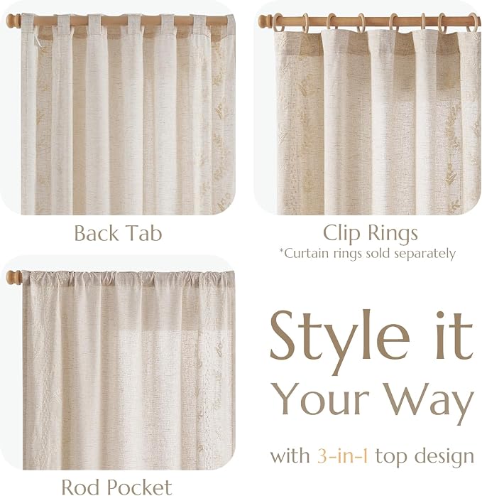 jinchan Belrose Linen Curtains for Bedroom Floral Curtains 84 Inch Length Linen - Image 6