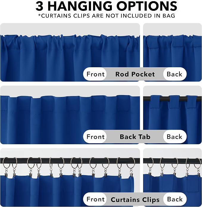 Deconovo Blackout Curtains, Thermal Insulated, W52 x L63 2 Panels, Back Tab - Image 2