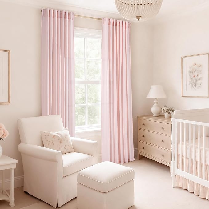 Blush Pink Semi Sheer Linen Curtains - Image 5
