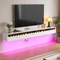 Floating TV Stand, 55IN Fully-Assembled Wall Mounted Wave Glass with Flip-Down Door & Drawers, Modern Media Entertainment Console Under TV Shelf for Livingroom