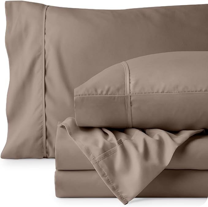 Bare Home Queen Sheet Set - Luxury 1800 Ultra-Soft Microfiber Queen Bed Sheets - Double Brushed - Deep Pockets - Easy Fit - 4 Piece Set - Bedding Sheets & Pillowcases (Queen, Taupe)