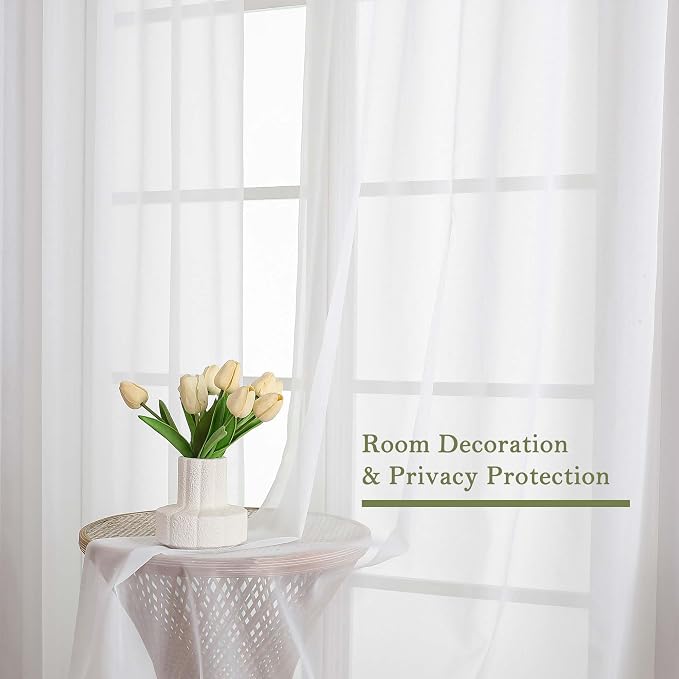 Lecloud Pure White Sheer Curtains 84 Inches Long 2 Panels Set, Airy Voile Light - Image 4
