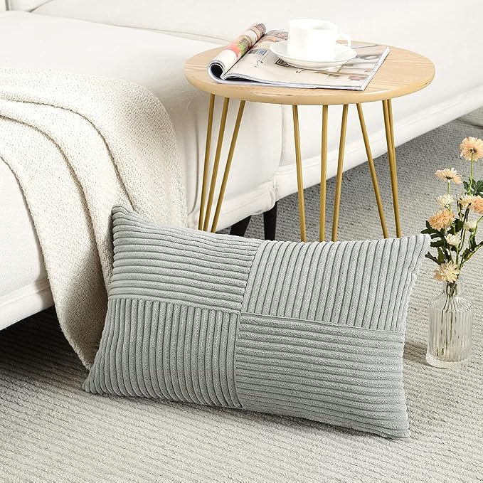 Fancy Homi 2 Packs Grey Long Lumbar Decorative Throw Pillow Covers 12x24 Inch - Image 2