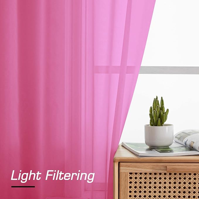 Simplebrand Hot Pink Sheer Curtains 72 Inches Long 2 Panels - Image 7