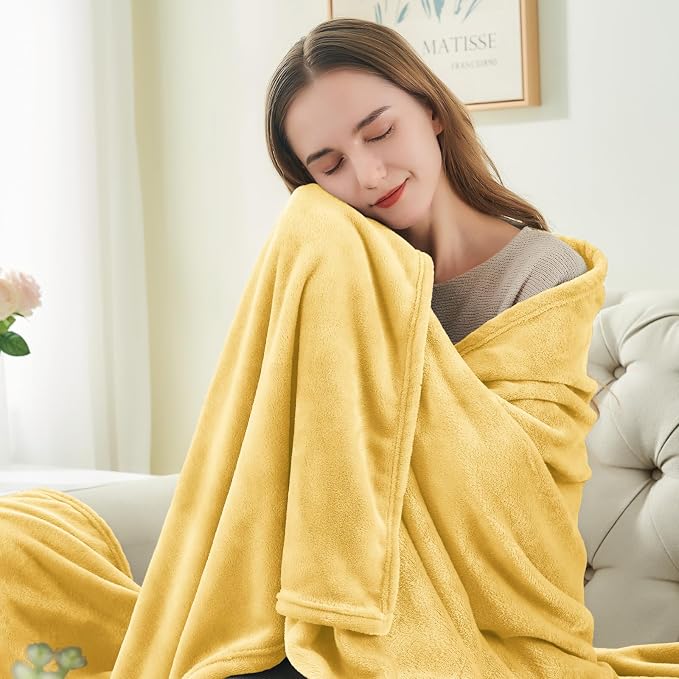 BEDELITE Fleece Blanket Twin Size Cream Yellow Throw Blankets - Image 2