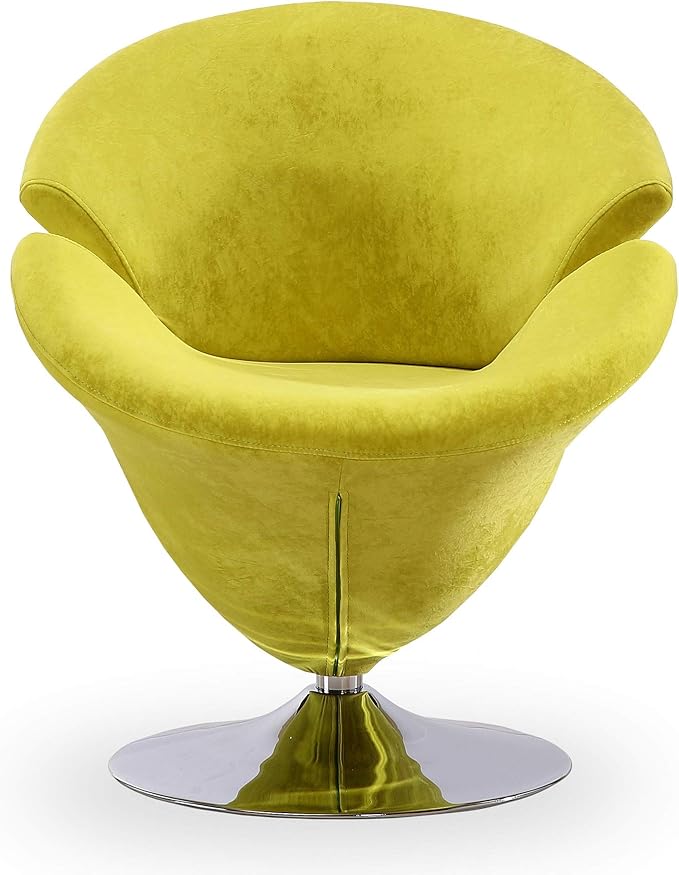 Manhattan Comfort Tulip Swivel Accent Chair with 360° Turn, Modern Flower Inspired Design, Soft Velvet Upholstery, Polished Chrome Base, No Assembly Required, 300 Lbs Capacity, Green