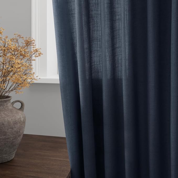 Nanspring Vintage Blue Linen Curtains 108 Inches Long - Image 4