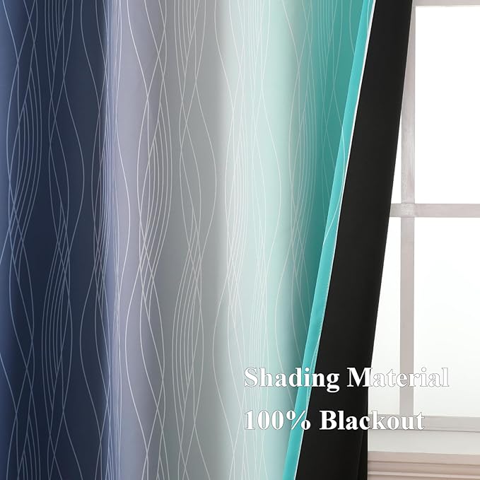 Estelar Textiler Navy Blue and Teal Ombre Blackout Curtains 90 Inches Long 2 - Image 5