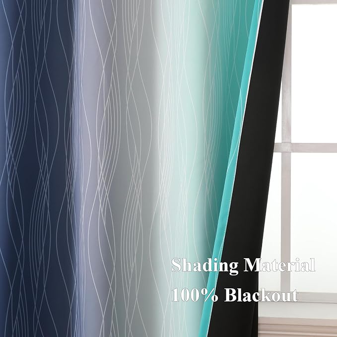 Estelar Textiler Navy Blue and Teal Ombre Blackout Curtains 45 Inch Length 2 - Image 5