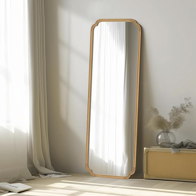 WallBeyond Full Length Mirror Wall Mounted 65"x22", Rustic Wooden Frame Floor Mirror, Large Full Body Mirror for Bedroom, Leaning or Hanging Against Wall (Naturl Solid Wood)
