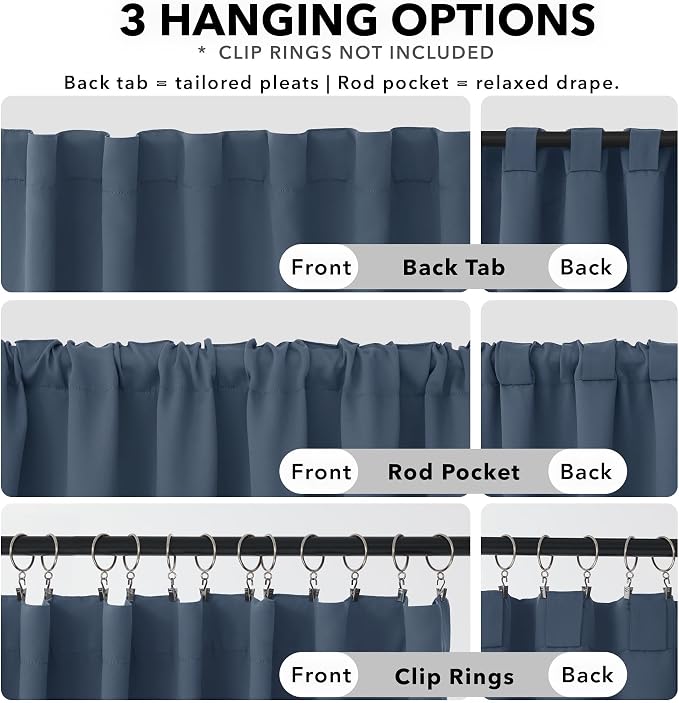Deconovo Blackout Curtains, Thermal Insulated, W52 x L108 2 Panels, Back Tab - Image 2